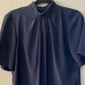 Retro Satin Mock Neck Blouse